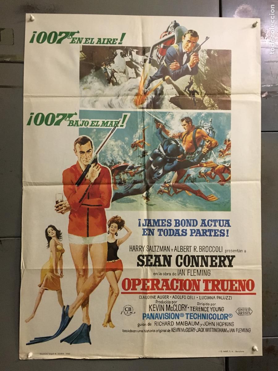 Cinema: AFD52 OPERACION TRUENO THUNDERBALL JAMES BOND 007 SEAN CONNERY POSTER ORIGINAL 70X100 ESTRENO