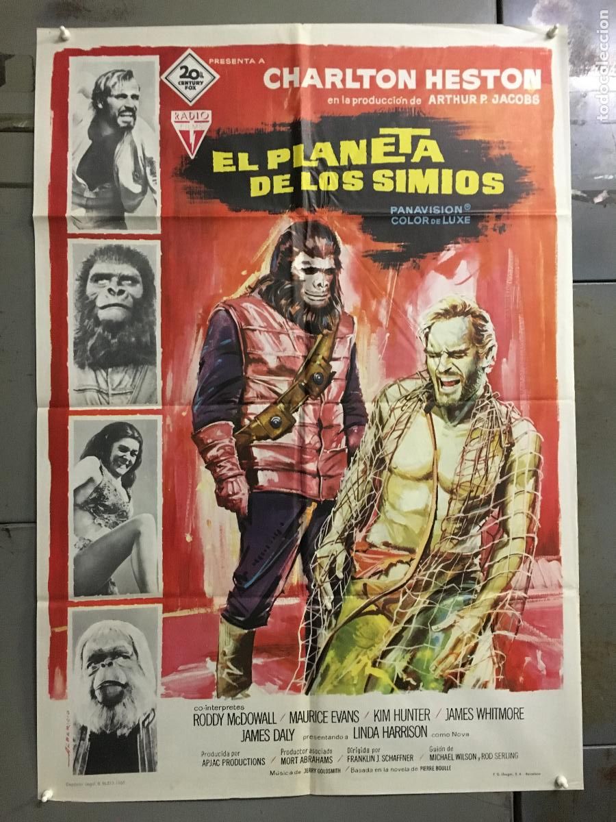 Cine: AFD53 EL PLANETA DE LOS SIMIOS CHARLTON HESTON POSTER ORIGINAL 70X100 ESTRENO