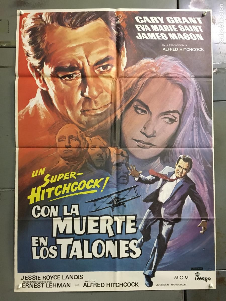 Cine: AFD54 CON LA MUERTE EN LOS TALONES ALFRED HITCHCOCK CARY GRANT MATAIX POSTER ORIGINAL 70X100 ESPA&Ntilde;OL