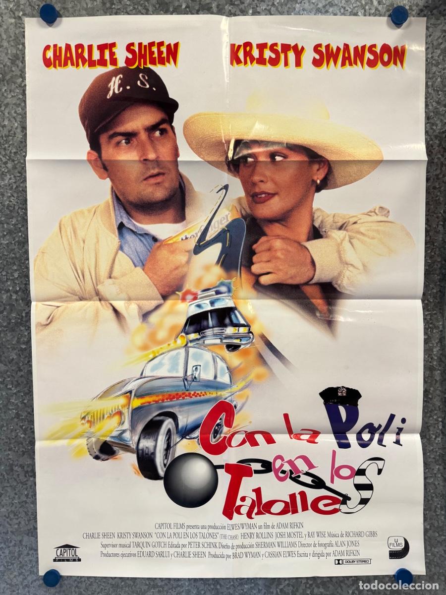 Cine: Con la poli en los talones, Charlie Sheen, Kristy Swanson, POSTER ORIGINAL