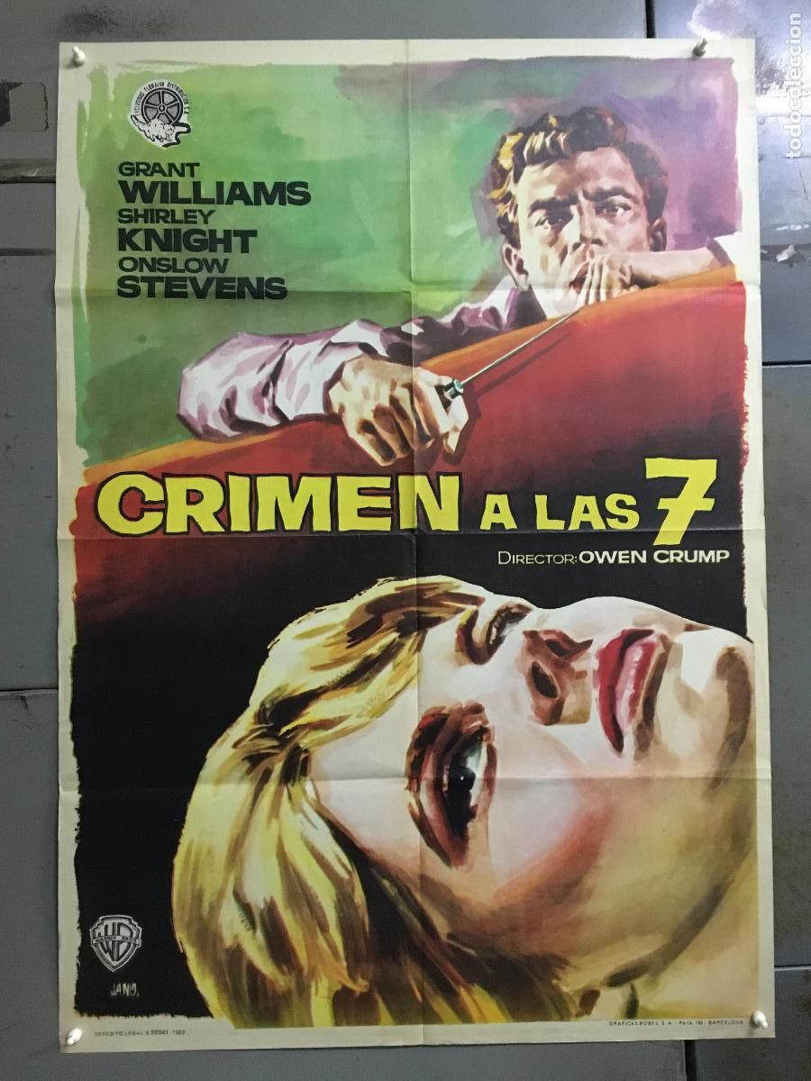Cine: AFD65 CRIMEN A LAS 7 GRANT WILLIAMS SHIRLEY KNIGHT JANO POSTER ORIGINAL 70X100 ESTRENO