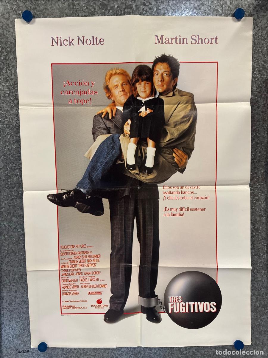 Cine: Tres fugitivos, Nick Nolte, Martin Short, A&ntilde;o 1989, POSTER ORIGINAL