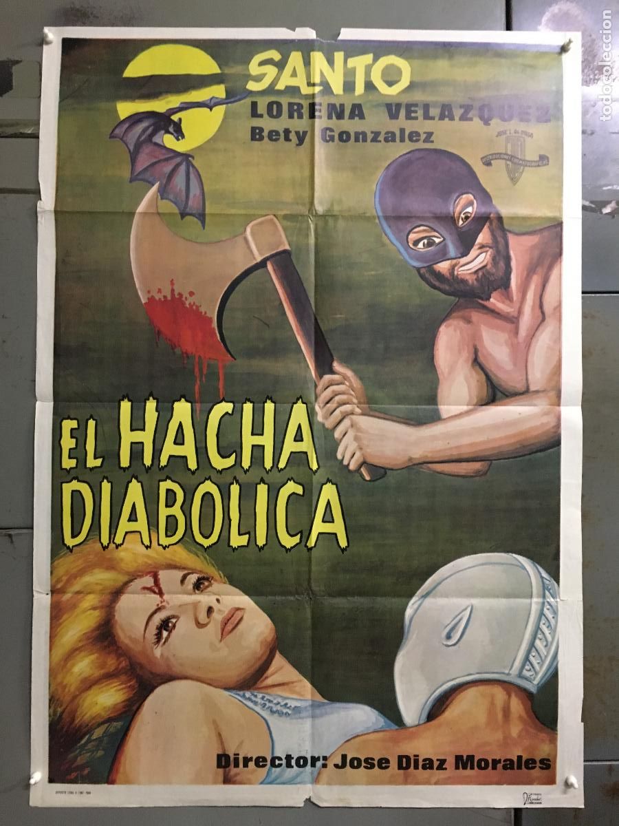 Cine: AFD72 SANTO el enmascarado de plata EL HACHA DIABOLICA POSTER ORIGINAL 70X100 ESTRENO