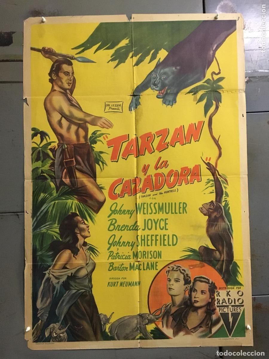 Kino: PJE 0392 TARZAN Y LA CAZADORA JOHNNY WEISSMULLER POSTER ORIGINAL ARGENTINO 75X110 LITOGRAFIA