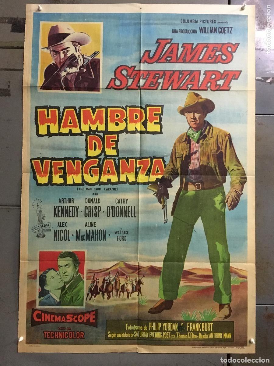 Cine: PJE 0394 EL HOMBRE DE LARAMIE JAMES STEWART ANTHONY MANN POSTER ORIGINAL ARGENTINO 75X110 LITOGRAFIA