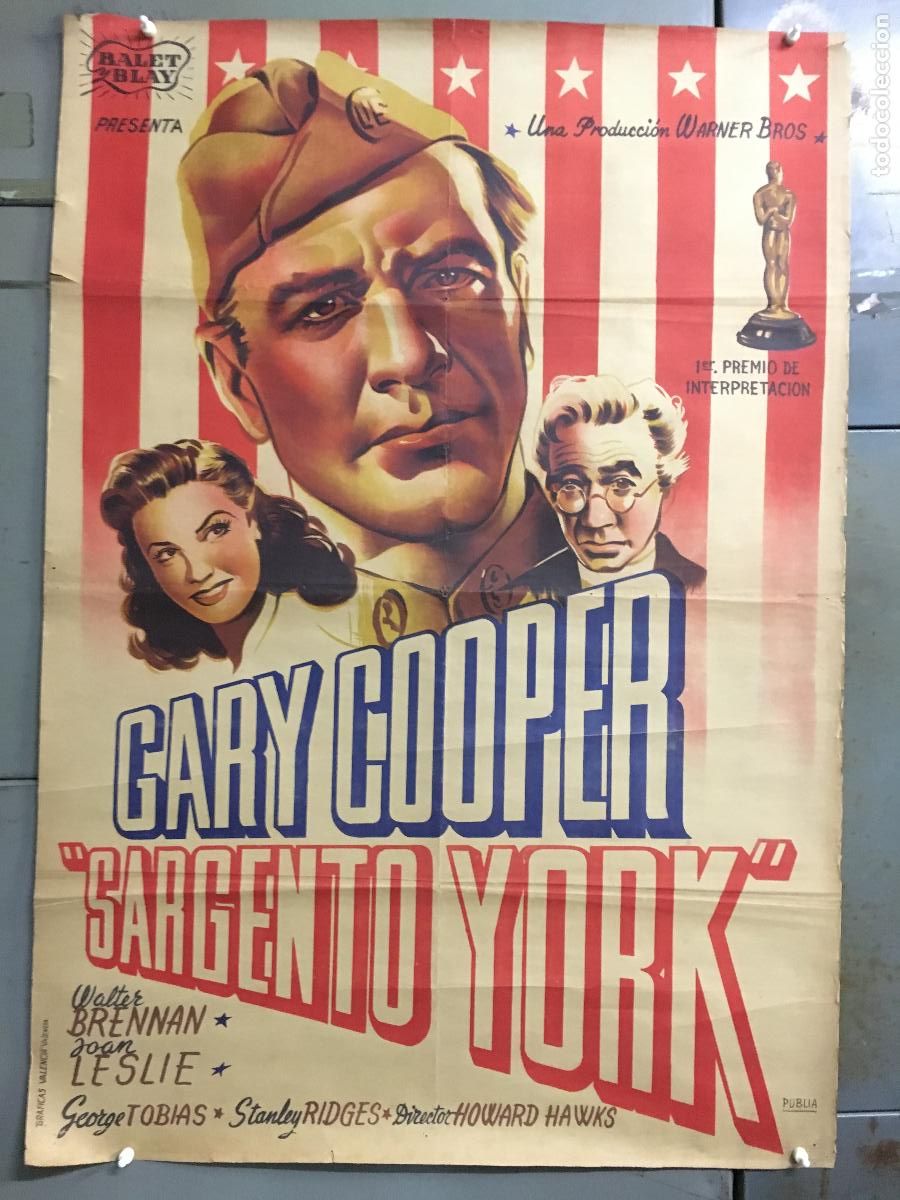 Cinema: R0257 SARGENTO YORK GARY COOPER HOWARD HAWKS POSTER ORIGINAL ESTRENO 70X100 LITOGRAFIA
