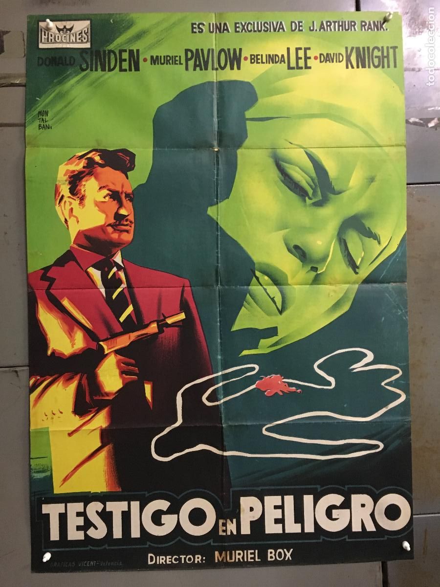 Cine: AFD79 TESTIGO EN PELIGRO DONALD SINDEN BELINDA LEE MONTALBAN POSTER ORIG 70X100 ESTRENO LITOGRAFIA