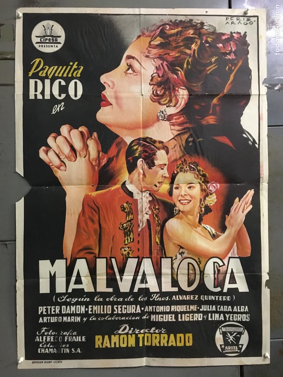 Cinema: AFD82 MALVALOCA PAQUITA RICO CIFESA PERIS ARAGO POSTER ORIGINAL ESTRENO 70X100 LITOGRAFIA