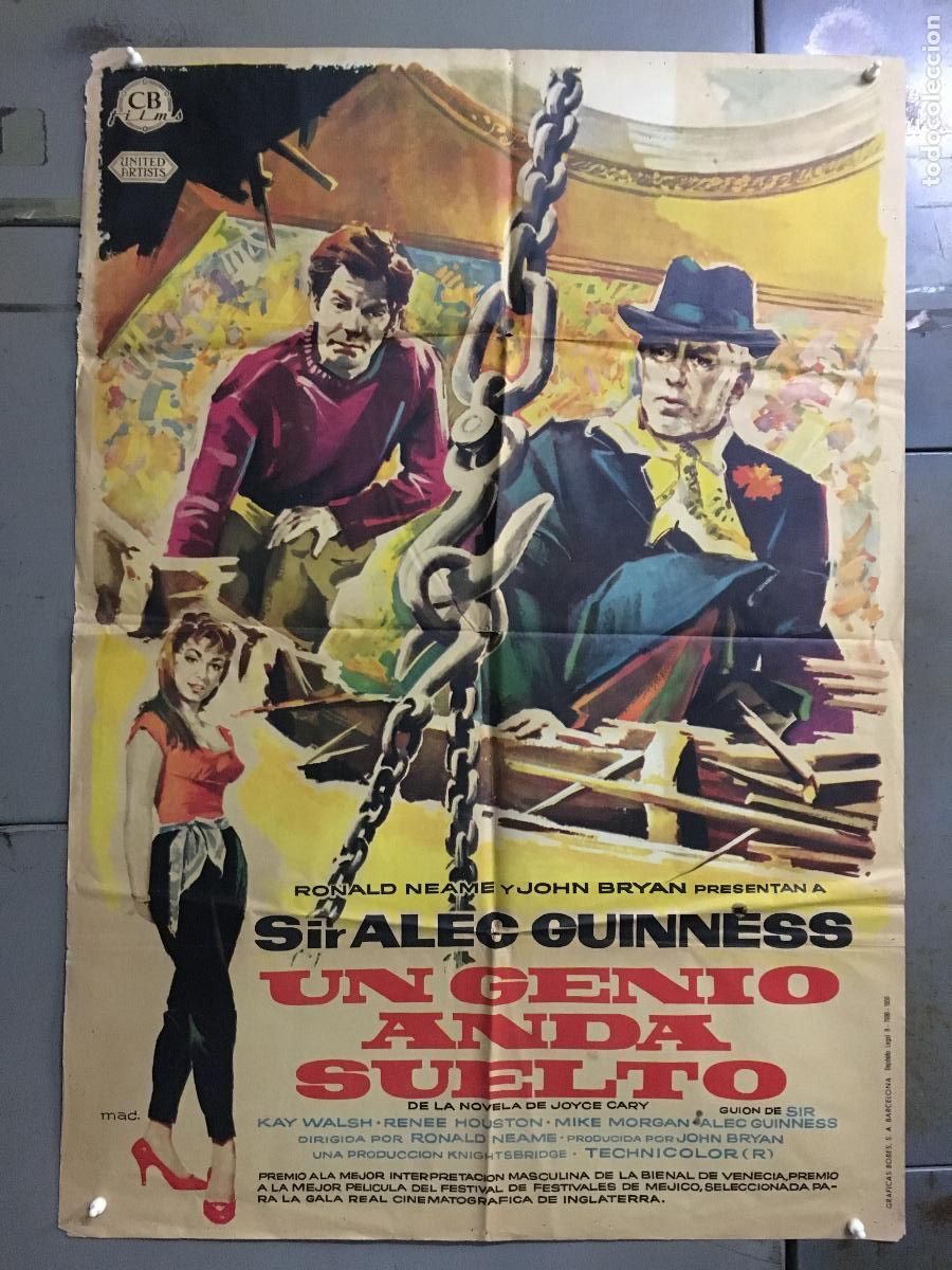 Cin&eacute;ma: AFD87 UN GENIO ANDA SUELTO ALEC GUINNESS MAC POSTER ORIGINAL 70X100 ESTRENO