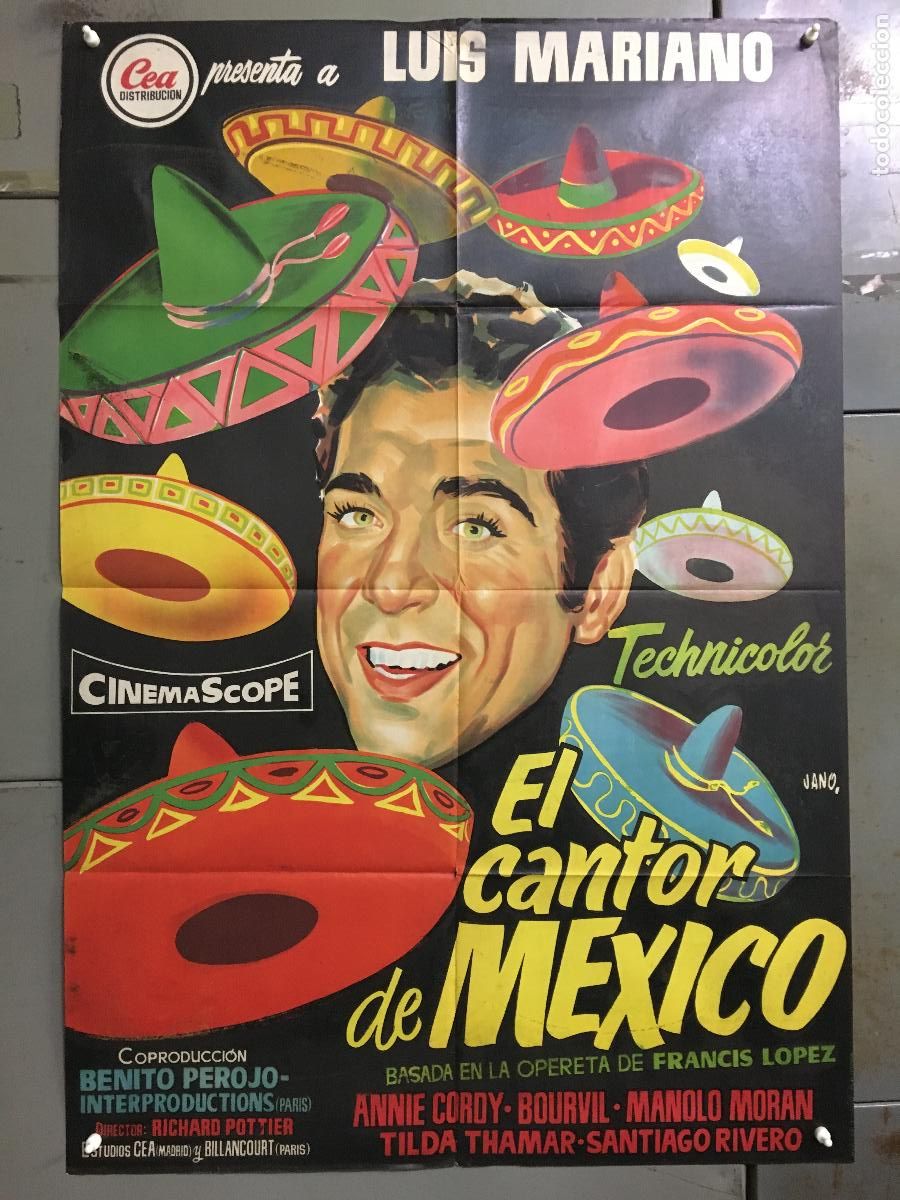 Cinema: AFD93 EL CANTOR DE MEXICO LUIS MARIANO JANO POSTER ORIGINAL 70X100 ESTRENO LITOGRAFIA