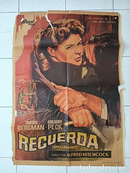 Cine: SMP 2222 RECUERDA ALFRED HITCHCOCK INGRID BERGMAN POSTER ORIGINAL 70X100 ESPA&Ntilde;OL