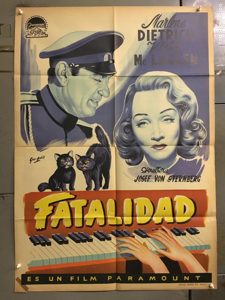 Cinema: AFE02 FATALIDAD MARLENE DIETRICH VICTOR MCLAGLEN GON SOLIS POSTER ORIGINAL 70X100 ESPA&Ntilde;OL LITOGRAFIA
