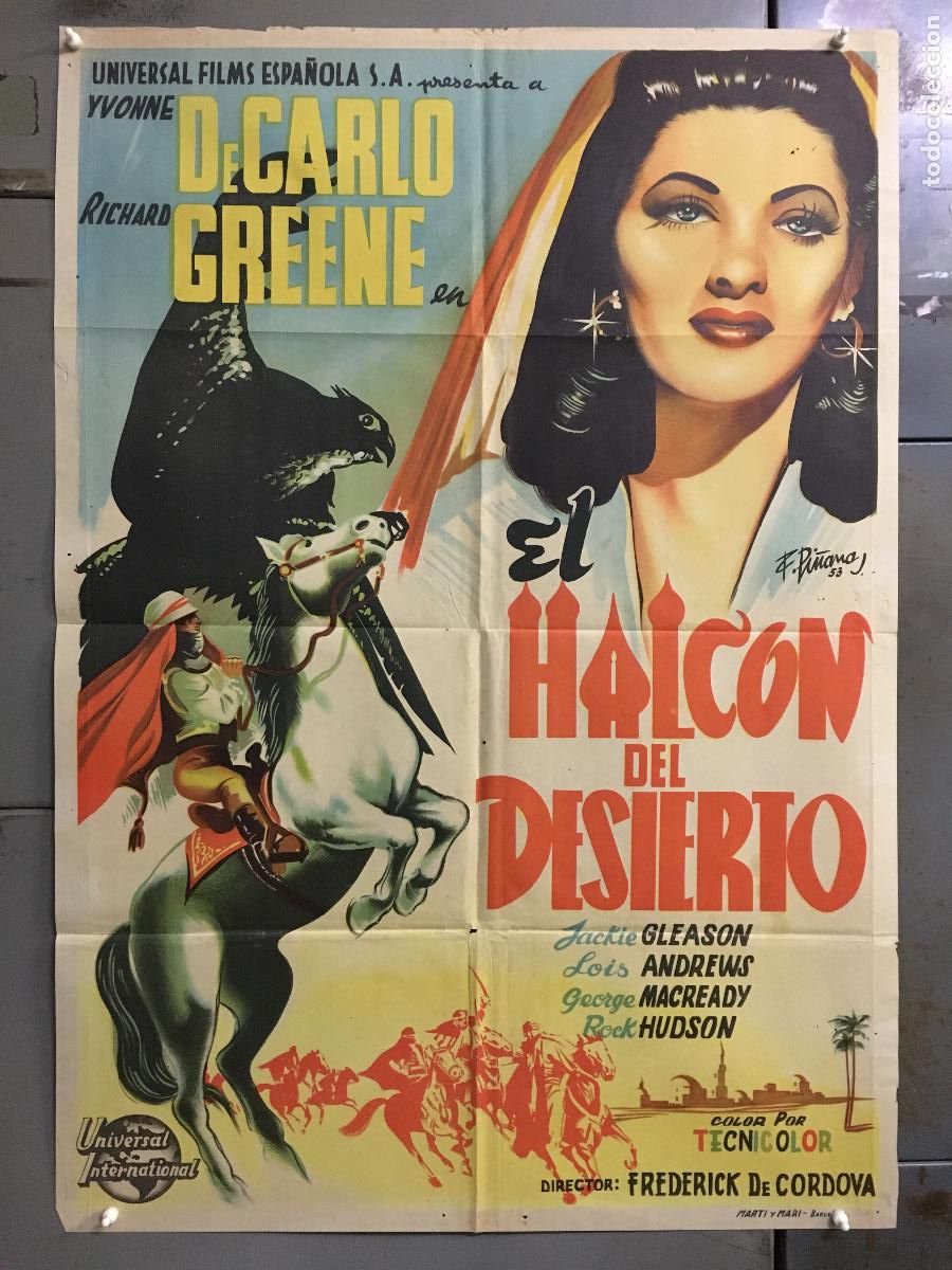 Cine: AFE03 EL HALCON DEL DESIERTO YVONNE DE CARLO POSTER ORIG 70X100 ESTRENO LITOGRAFIA