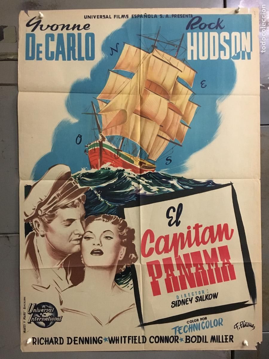 Cine: AFE09 EL CAPITAN PANAMA ROCK HUDSON YVONNE DE CARLO PI&Ntilde;ANA POSTER 70X100 ESTRENO LITOGRAFIA