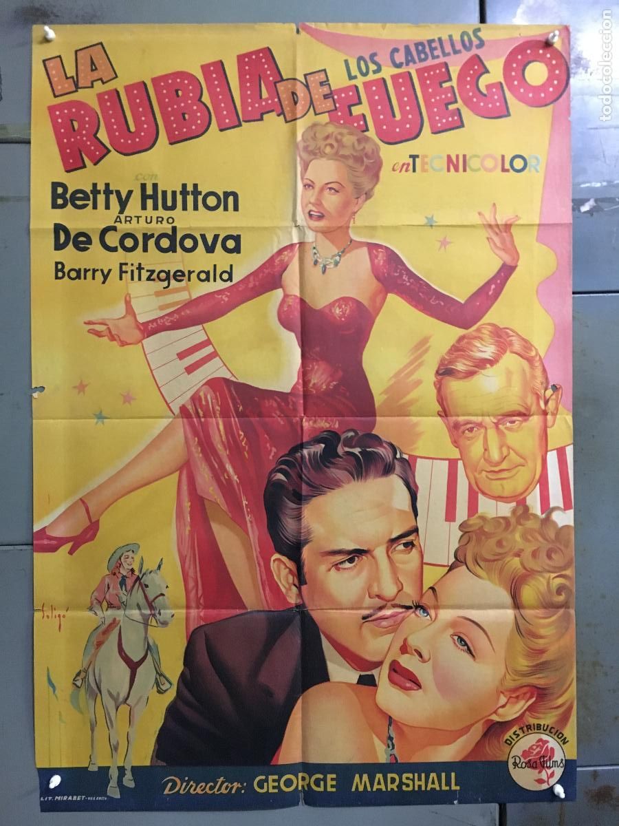 Cinema: AFE11 LA RUBIA DE LOS CABELLOS DE FUEGO BETTY HUTTON SOLIGO POSTER ORIG ESTRENO 70X100 LITOGRAFIA