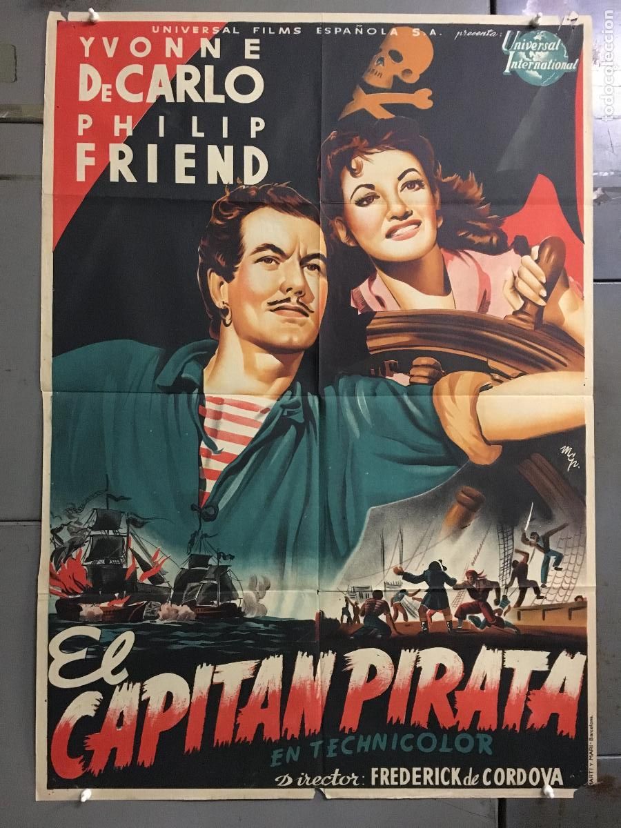 Cine: AFE12 EL CAPITAN PIRATA YVONNE DE CARLO MCP POSTER ORIGINAL 70X100 ESTRENO LITOGRAFIA