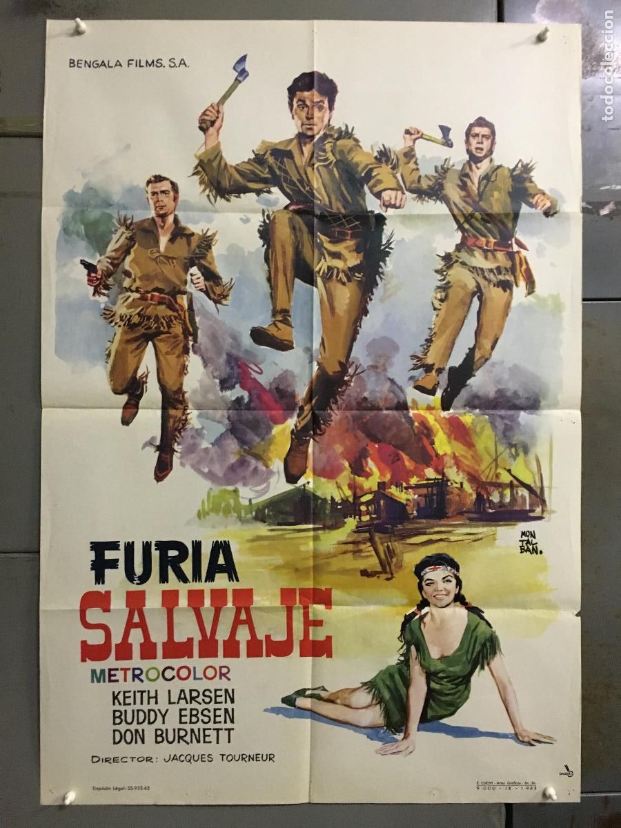 Cin&eacute;ma: AFE17 FURIA SALVAJE JACQUES TOURNEUR BUDDY EBSEN MONTALBAN POSTER ORIGINAL 70X100 ESTRENO