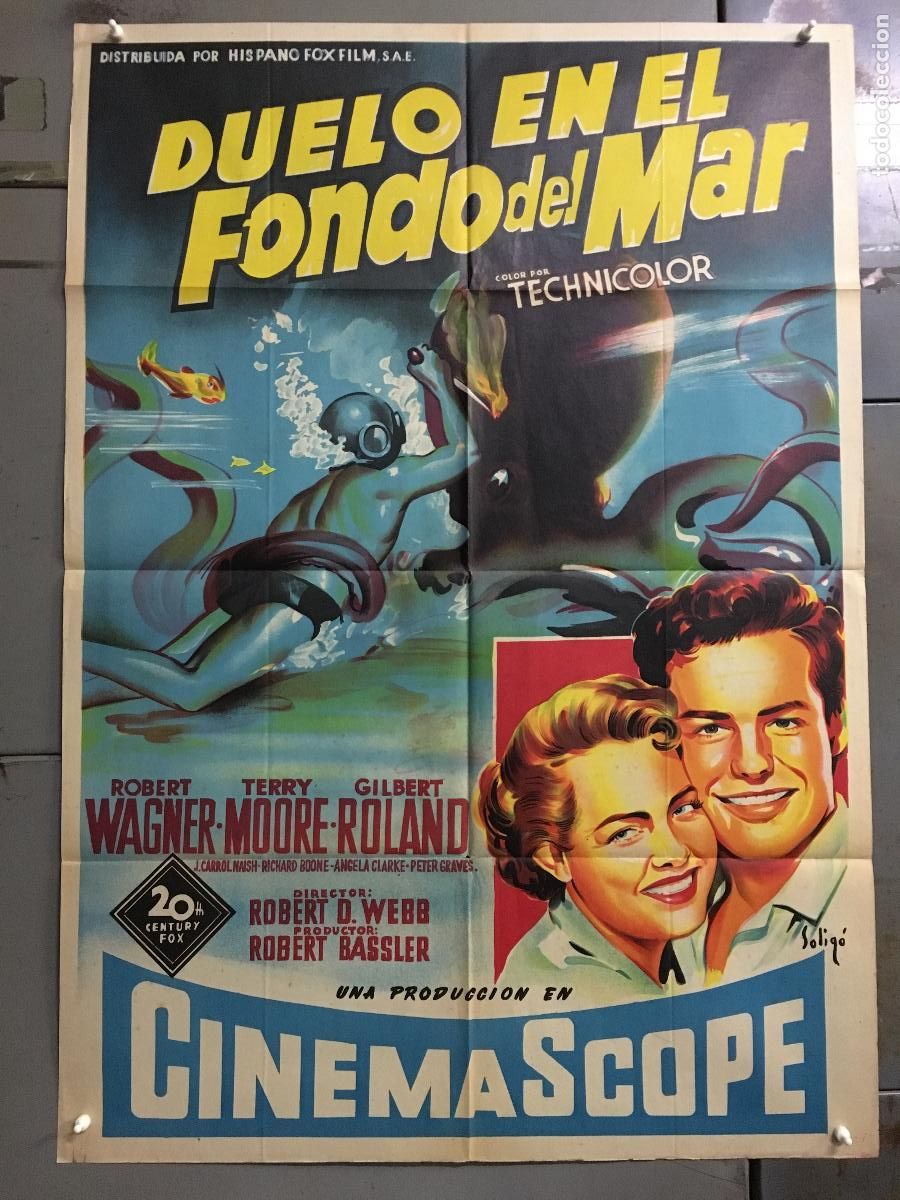 Cin&eacute;ma: AFE21 DUELO EN EL FONDO DEL MAR ROBERT WAGNER SOLIGO POSTER ORIGINAL 70X100 ESTRENO LITOGRAFIA