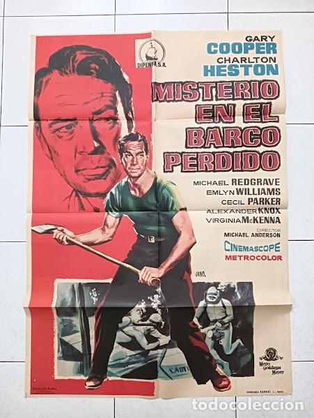 Cine: SMP 2271 MISTERIO EN EL BARCO PERDIDO GARY COOPER CHARLTON HESTON POSTER ORIGINAL 70X100 ESTRENO