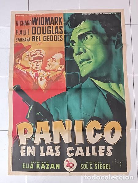 Cine: SMP 2304 PANICO EN LAS CALLES RICHARD WIDMARK ELIA KAZAN SOLIGO POSTER ORIGINAL ESTRENO 70X100 LITO