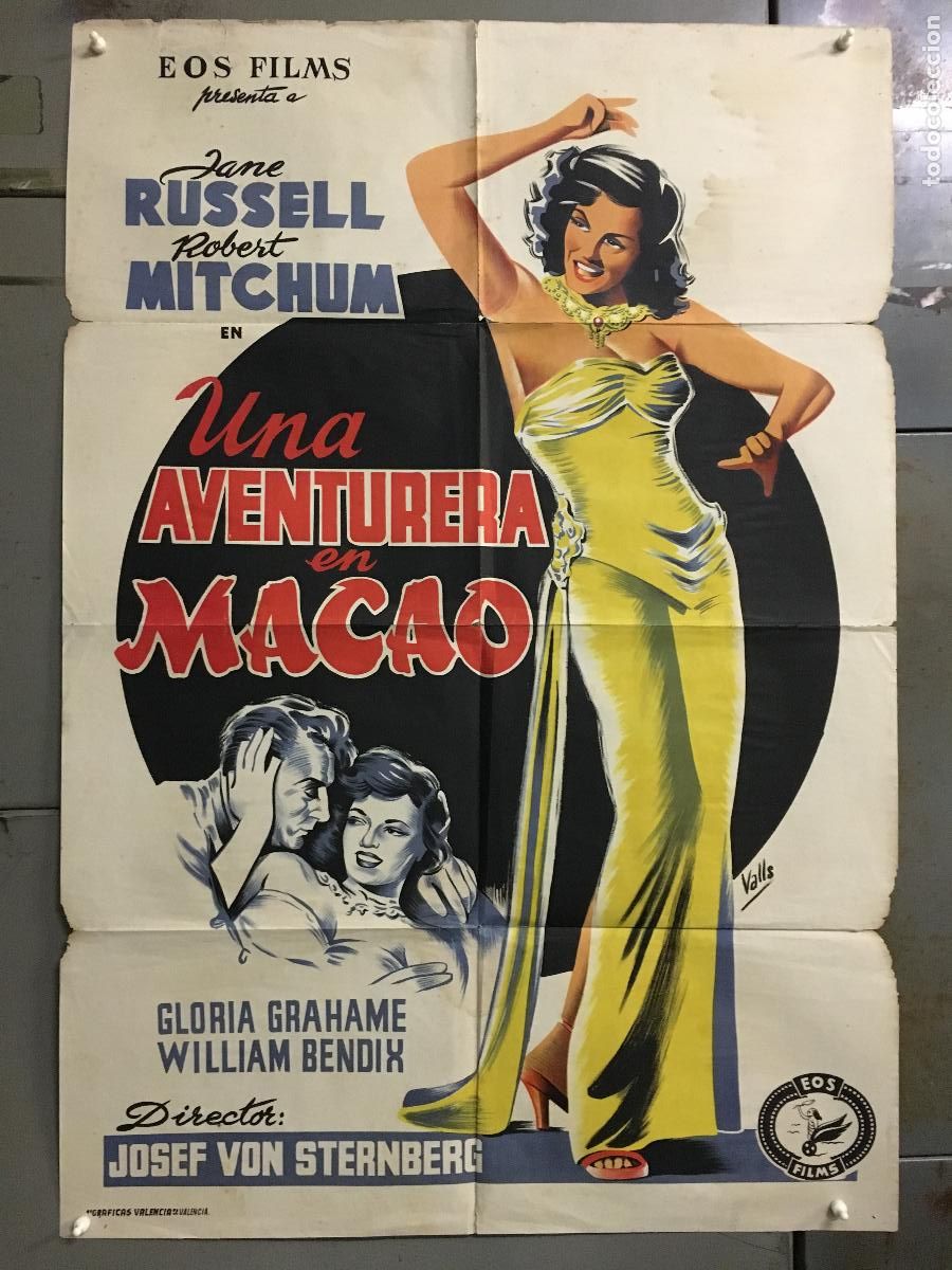Cin&eacute;ma: AFE26 UNA AVENTURERA EN MACAO JANE RUSSELL ROBERT MITCHUM VALLS POSTER ORG ESTRENO 70X100 LITOGRAFIA