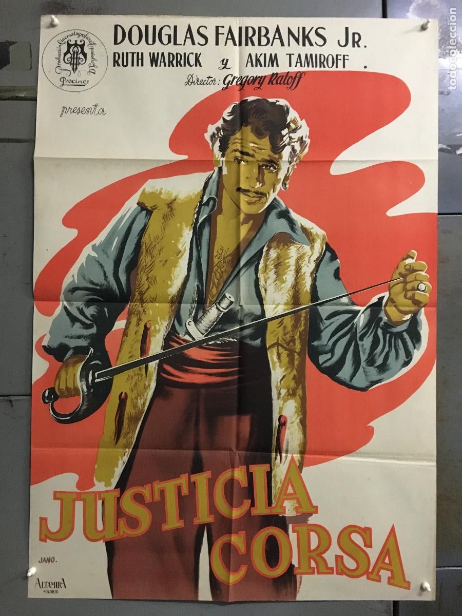 Cin&eacute;ma: AFE27 JUSTICIA CORSA DOUGLAS FAIRBANKS JR. JANO POSTER ORIGINAL 70X100 ESTRENO LITOGRAFIA