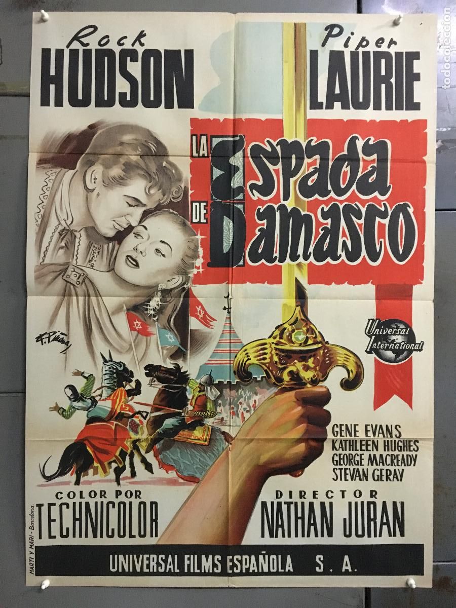 Cin&eacute;ma: AFE32 LA ESPADA DE DAMASCO ROCK HUDSON PI&Ntilde;ANA POSTER ORIGINAL 70X100 ESTRENO LITOGRAFIA