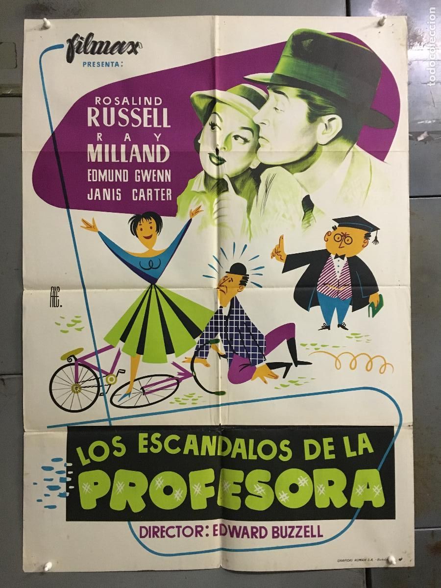 Cin&eacute;ma: AFE40 LOS ESCANDALOS DE LA PROFESORA ROSALIND RUSSELL ALE POSTER ORIGINAL 70X100 ESTRENO LITOGRAFIA