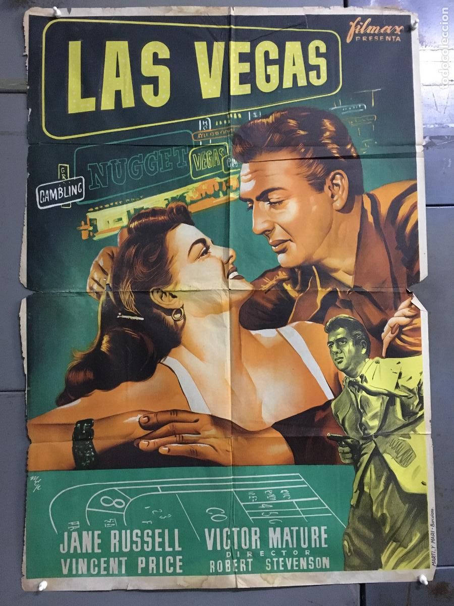 Cin&eacute;ma: AFE44 LAS VEGAS JANE RUSSELL VICTOR MATURE POSTER ORIGINAL 70X100 ESTRENO LITOGRAFIA