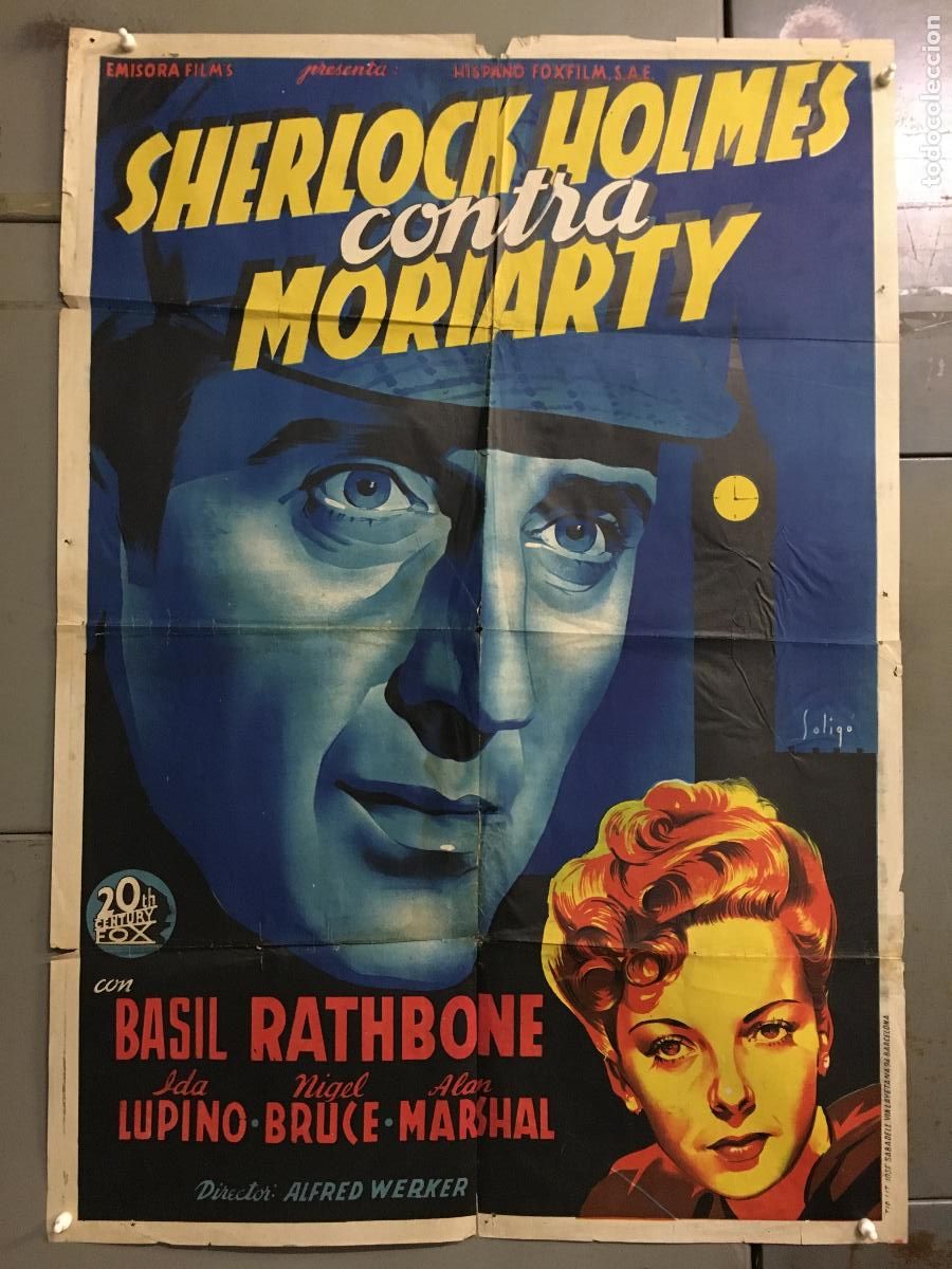 Cin&eacute;ma: AFE48 SHERLOCK HOLMES CONTRA MORIARTY RATHBONE SOLIGO POSTER ORIGINAL ESTRENO 70X100 LITOGRAFIA