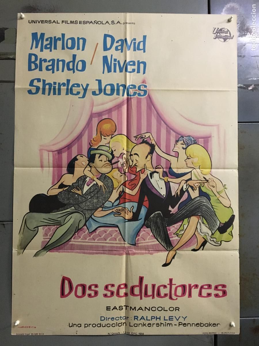 Kino: ODC B919 DOS SEDUCTORES MARLON BRANDO DAVID NIVEN POSTER ORIGINAL 70X100 ESTRENO