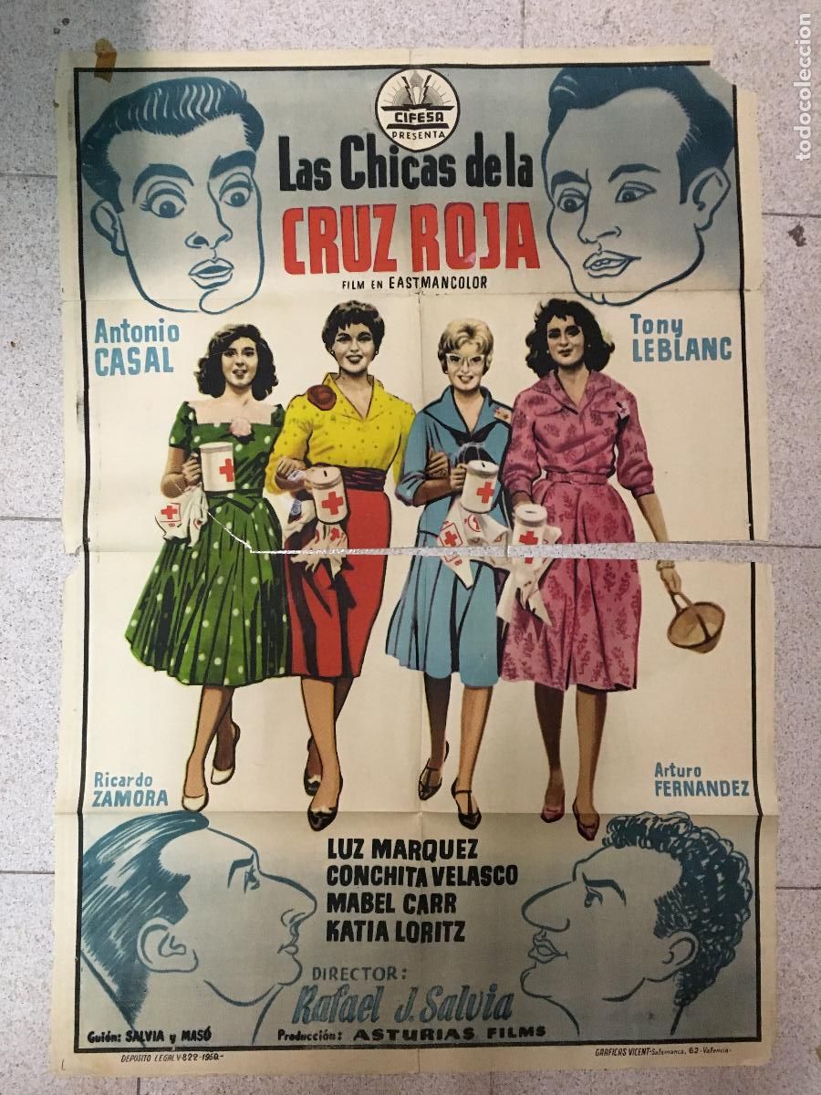 Cine: ODC B968 CHICAS DE LA CRUZ ROJA CONCHA VELASCO TONY LEBLANC ZAMORA FUTBOL POSTER ORG 70X100 ESTRENO