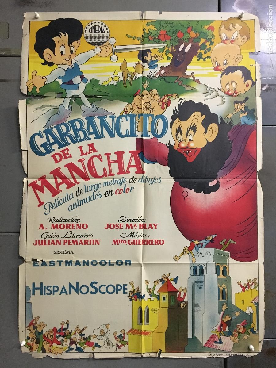 Cine: ODC B969 GARBANCITO DE LA MANCHA 1&ordf; largo de dibujos POSTER ORIGINAL ESTRENO 70X100 LITOGRAFIA