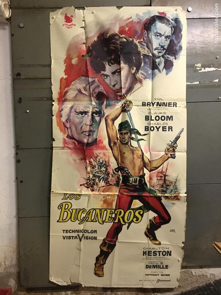 Cin&eacute;ma: ODC B975 LOS BUCANEROS CHARLTON HESTON YUL BRYNNER POSTER ORIGINAL 3 hojas 200X100 ESTRENO
