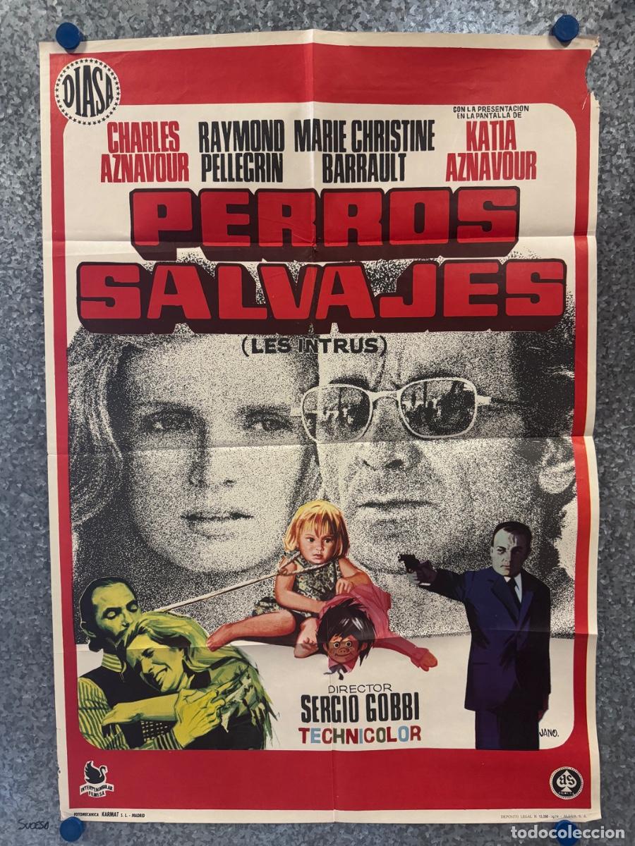 Cine: Perros salvajes, Charles Aznavour, Katia Aznavour, A&ntilde;o 1972, POSTER ORIGINAL