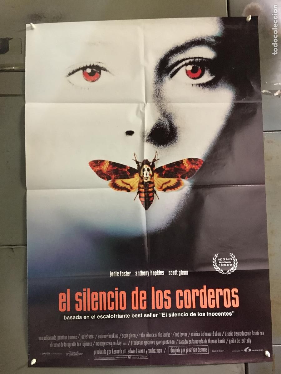 Cinema: AFE56 EL SILENCIO DE LOS CORDEROS ANTHONY HOPKINS JODIE FOSTER POSTER ORIGINAL 70X100 ESTRENO