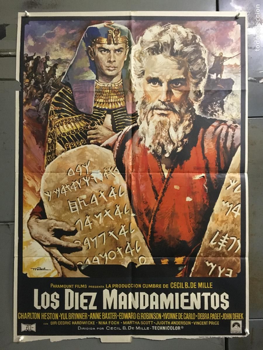 Cinema: AFE68 LOS DIEZ MANDAMIENTOS CHARLTON HESTON DEMILLE YUL BRYNNER MAC POSTER ORIG 70X100 ESPA&Ntilde;OL r-77