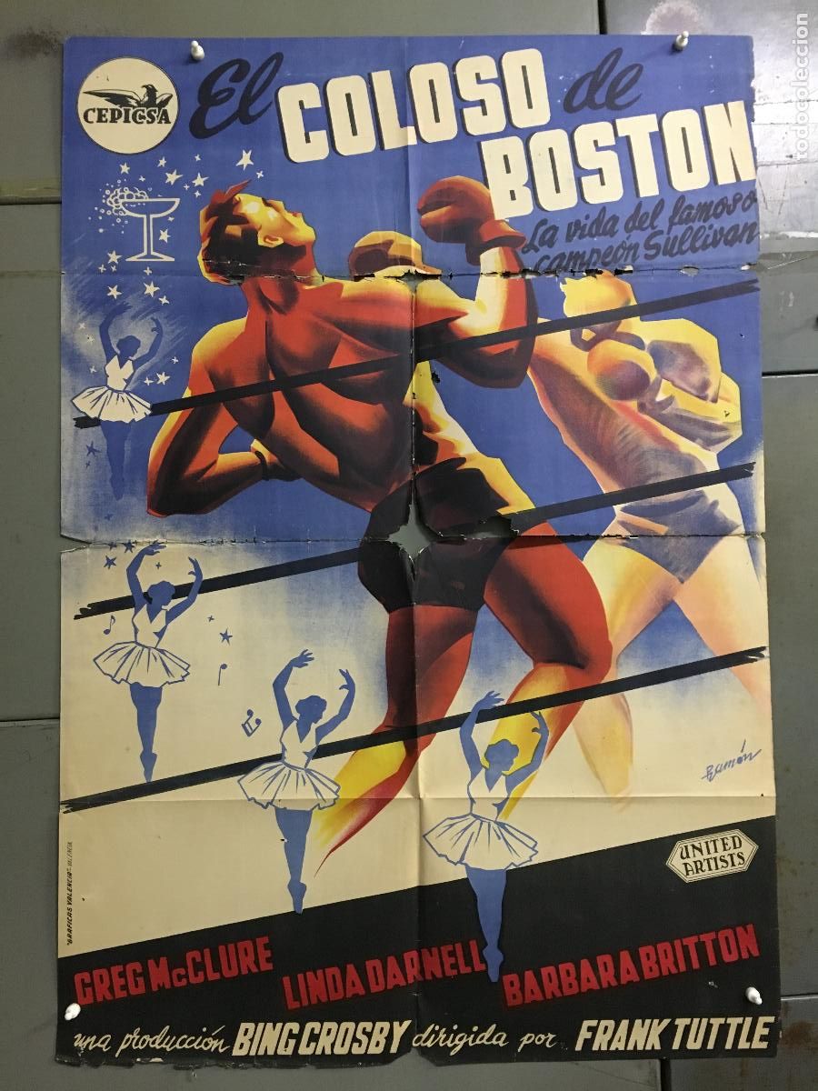 Cinema: ODC B985 EL COLOSO DE BOSTON LINDA DARNELL BING CROSBY BOXEO POSTER ORIGINAL ESTRENO 70X100 LITOGRAF