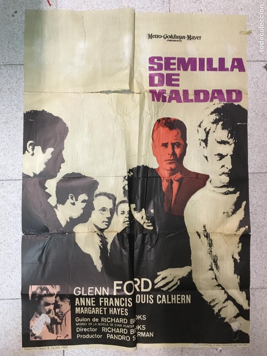 Cine: ODC B989 SEMILLA DE MALDAD GLENN FORD ANNE FRANCIS SIDNEY POITIER POSTER ORIGINAL 70X100 ESTRENO
