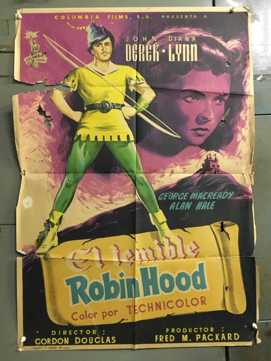Cine: ODC B991 EL TEMIBLE ROBIN HOOD JOHN DEREK DIANA LYNN POSTER ORIGINAL ESTRENO 70X100 LITOGRAFIA