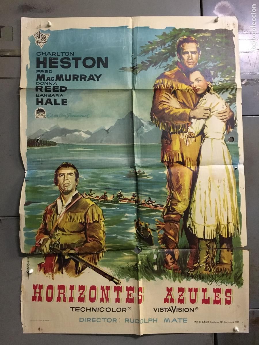 Kino: ODC C004 HORIZONTES AZULES CHARLTON HESTON DONNA REED INDIOS ALBERICIO POSTER ORIG 70X100 ESTRENO