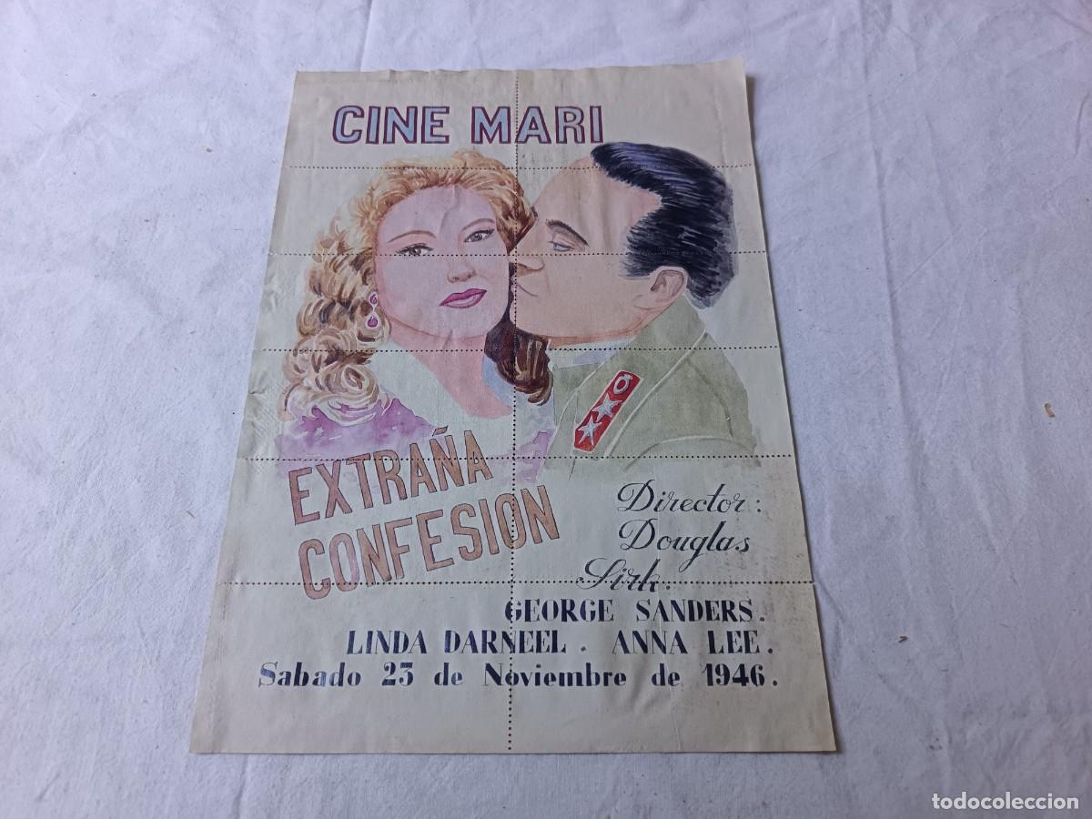 Kino: Cartel de Cine o similar, reverso con relaci&oacute;n de entradas, Extra&ntilde;a Confesi&oacute;n, unos 30 x 21 cms.