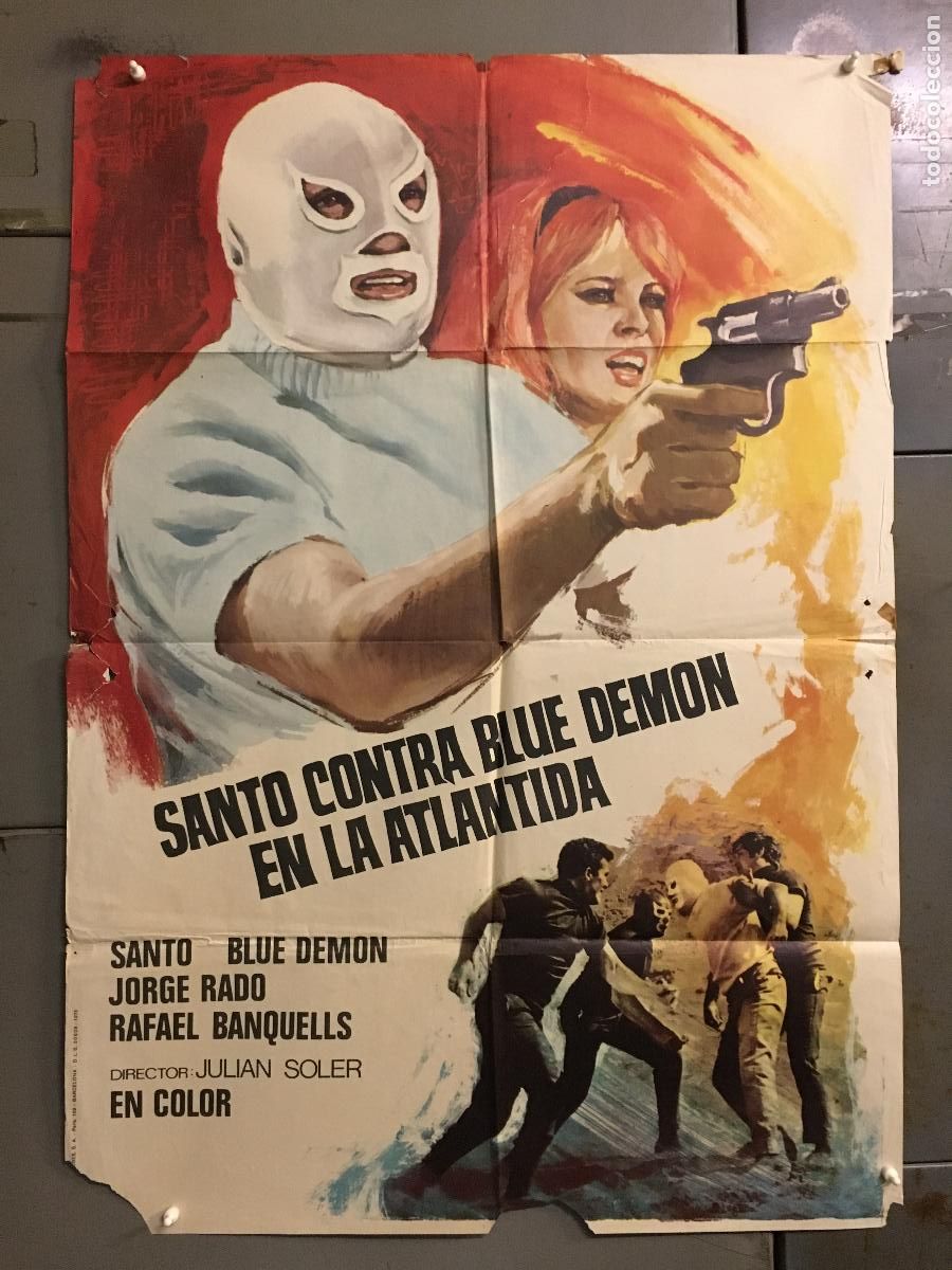 Cine: ODC C011 SANTO CONTRA BLUE DEMON EN LA ATLANTIDA ENMASCARADO DE PLATA POSTER ORIGINAL 70X100 ESTRENO