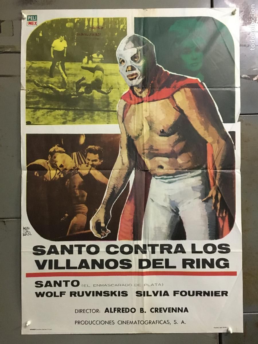 Cine: ODC C015 SANTO CONTRA LOS VILLANOS DEL RING ENMASCARADO DE PLATA POSTER ORIGINAL 70X100 ESTRENO