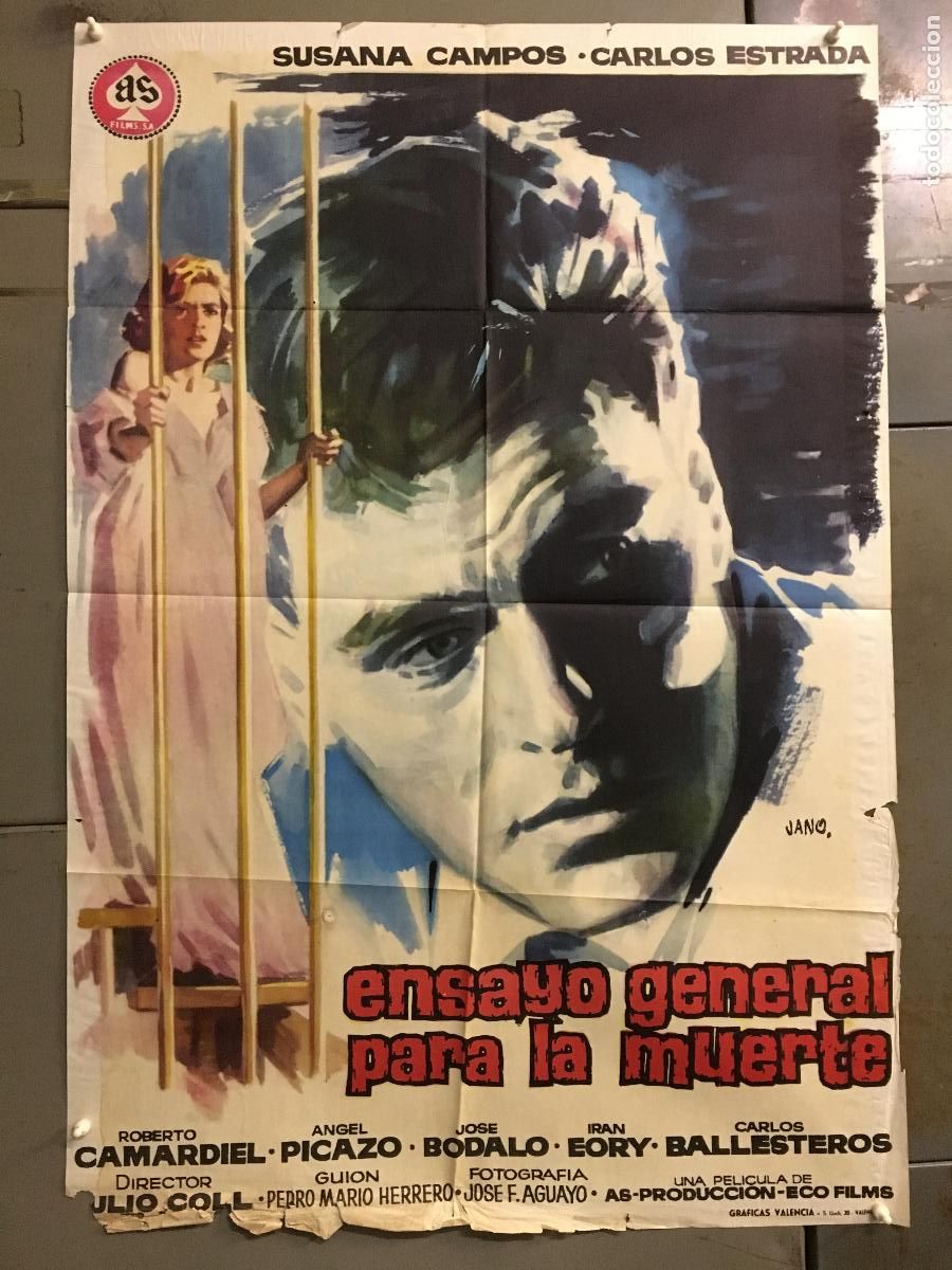 Cine: ODC C016 ENSAYO GENERAL PARA LA MUERTE SUSANA CAMPOS CARLOS ESTRADA POSTER ORIGINAL 70X100 ESTRENO