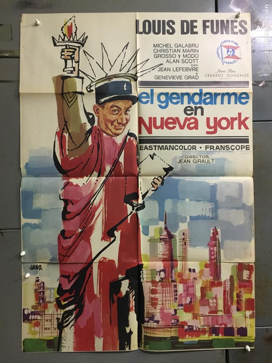Cine: ODC C019 EL GENDARME EN NUEVA YORK LOUIS DE FUNES POSTER ORIGINAL 70X100 ESTRENO