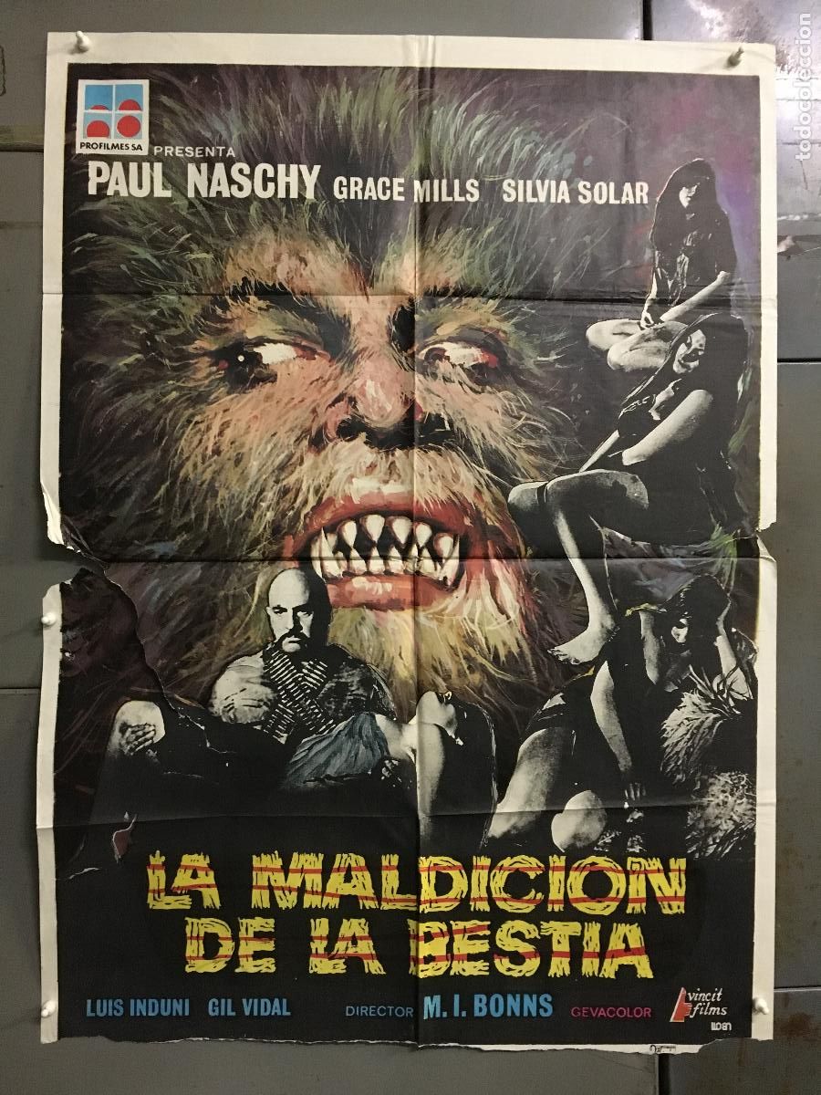 Cine: ODC C023 LA MALDICION DE LA BESTIA PAUL NASCHY POSTER ORIGINAL 70X100 ESTRENO