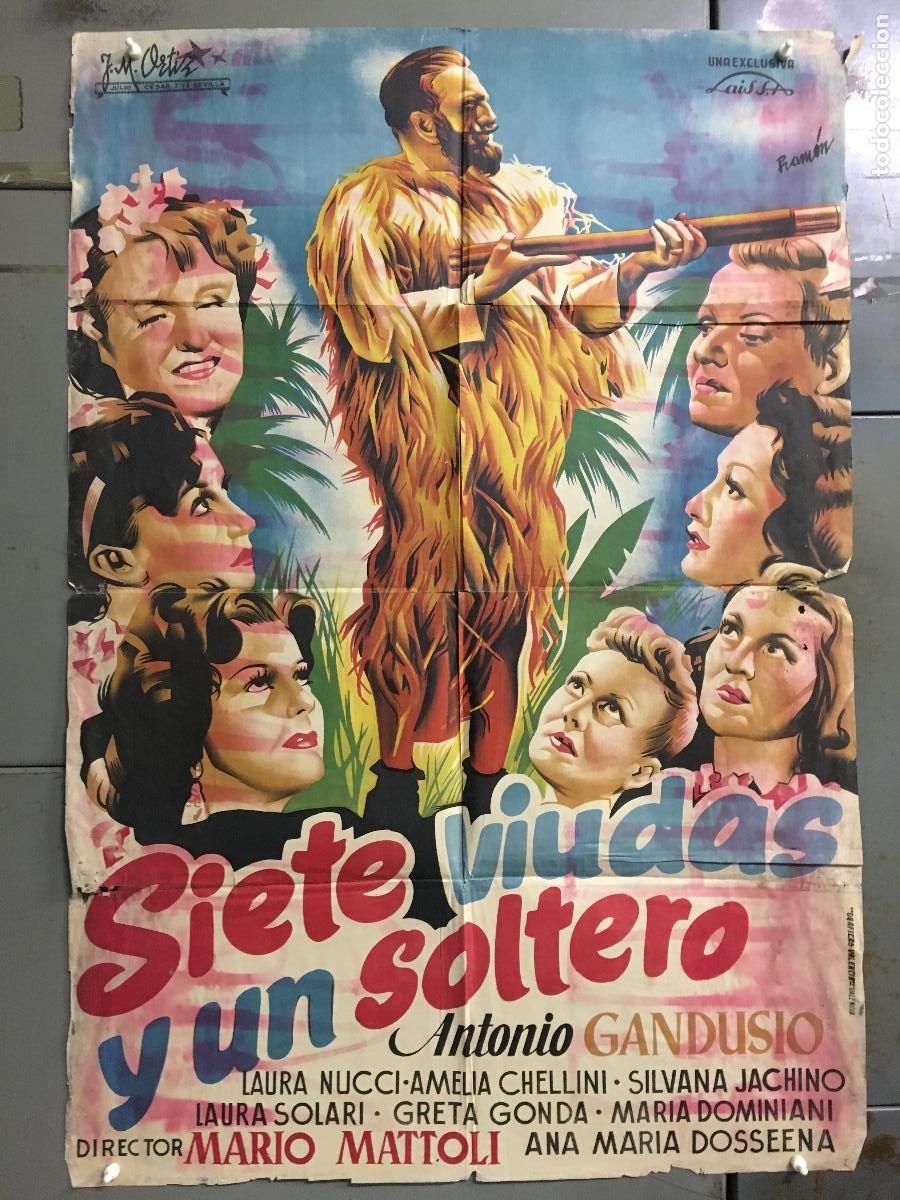 Cine: ODC C025 SIETE VIUDAS Y UN SOLTERO ANTONIO GANDUSIO POSTER ORIGINAL 70X100 ESTRENO LITOGRAFIA