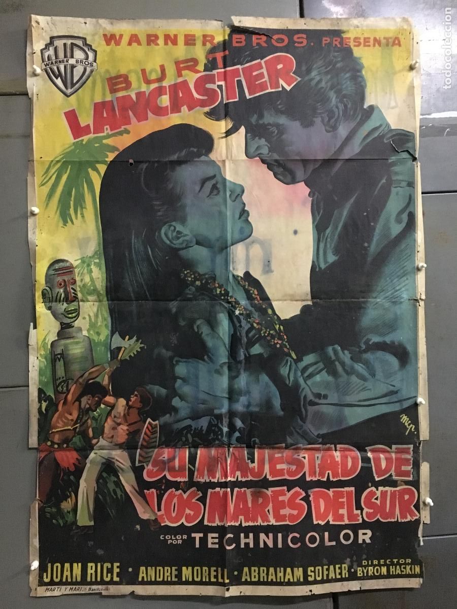 Cine: ODC C027 SU MAJESTAD DE LOS MARES DEL SUR BURT LANCASTER POSTER ORIGINAL ESTRENO 70X100 LITOGRAFIA