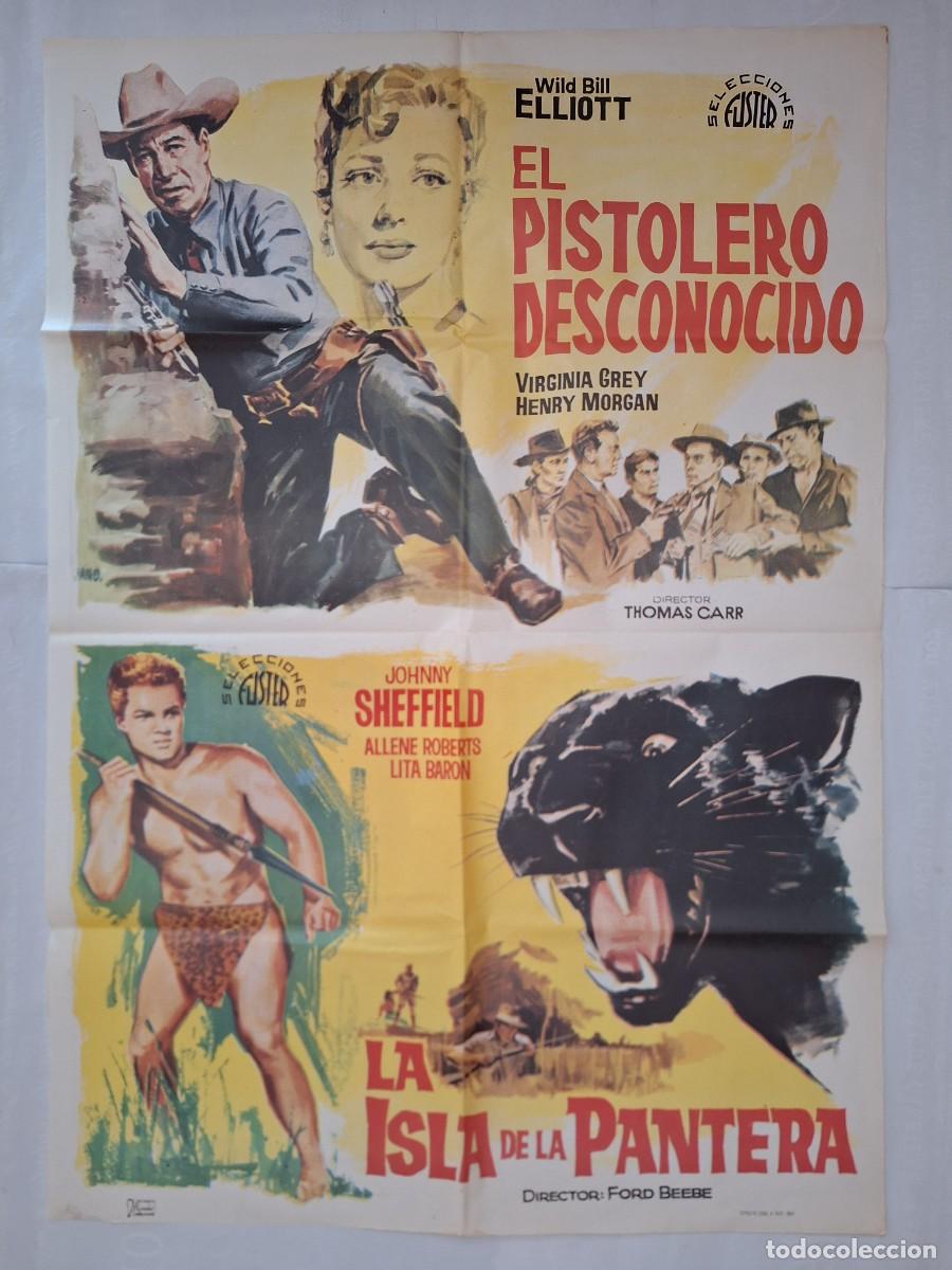 Cine: CARTEL CINE DOBLE SESION EL PISTOLERO DESCONOCIDO LA ISLA DE LA PANTERA 1964 JANO RV P-1886